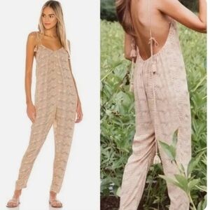 Who What Wear Kaia Cream/Tan Snakeskin Print tasseled spaghetti strap Romper NWT